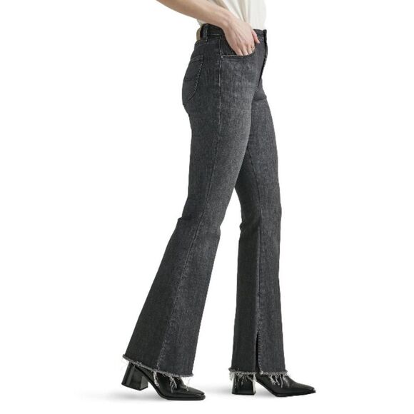 Women’s Lee High Rise Flare Denim Jean Pants with Raw Hem Size 6 M - Picture 5 of 9